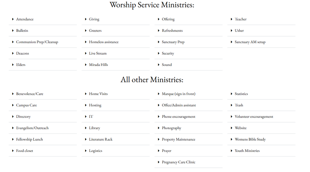 ministry list